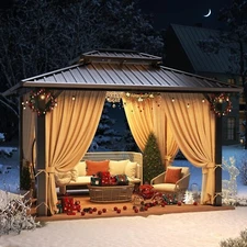 HOTEEL Hardtop Gazebo 10'x12' Heavy Duty Hot Tub Gazebo with Curtain & Netting