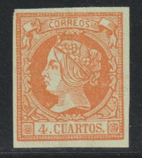 1860 EDIFIL 52 ESPANA 4 QUARTERS ORANGE NEW RUBBER CUT REF 3323