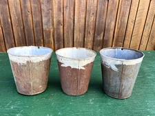 Vintage 3 Sap Pails Buckets Flower Planters 9" High Maple Syrup Tin Finish #38