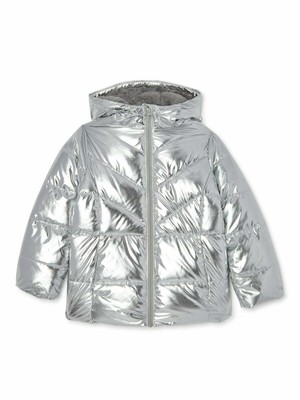 silver metallic puffer