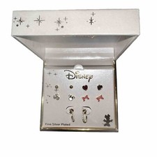Disney Minnie Mouse Hearts Polka Dot Bows Rhinestone Stud Hoop Earrings Set of 5