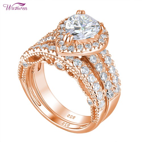 Wuziwen Halo Birnenform Ringe für Frauen Verlobung Ehering Set Ring Schmuck - Bild 13 von 14