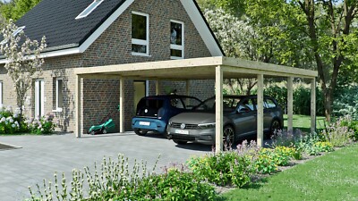 Carport 6x6 m Überdachung Holz Kiefer kdi inkl. Trapezdach Doppelcarport B-Ware