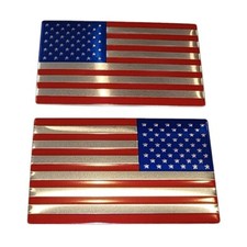 3x5 Red Blue Chrome Left Right Aluminum American Flag Decal Car Truck Emblem 3x5 Red Blue Chrome Left Right Aluminum American Flag Decal Car Truck Emblem