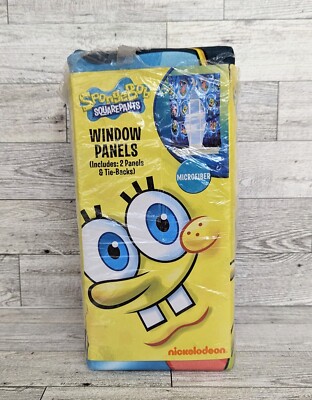 Vintage Spongebob SquarePants Two Window & Tie Backs Panels Fits 36''-48'' Windows