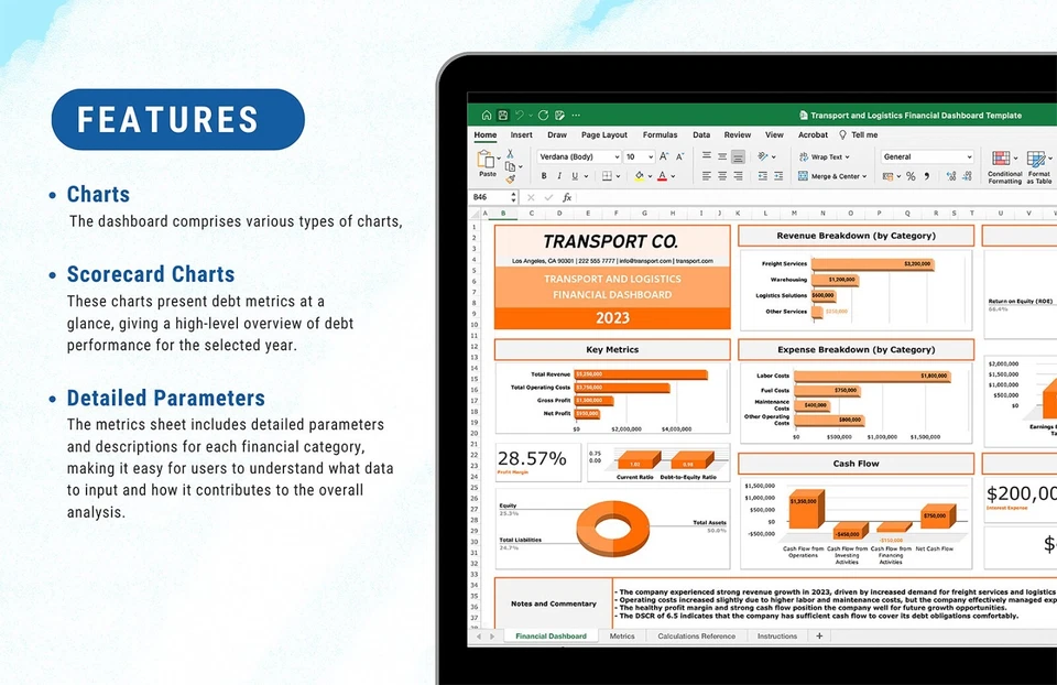 Transport & Logistics Financial Dashboard | Excel templates | Editable excel - Image 4 of 4