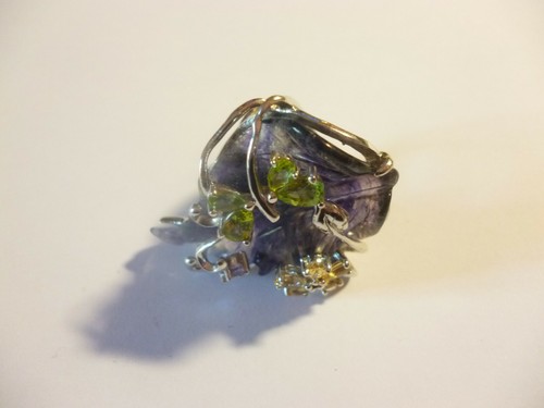 Stamped Silver 925 Fairy Garden Ring Of Flowers & Leaves Size M - Picture 5 of 12