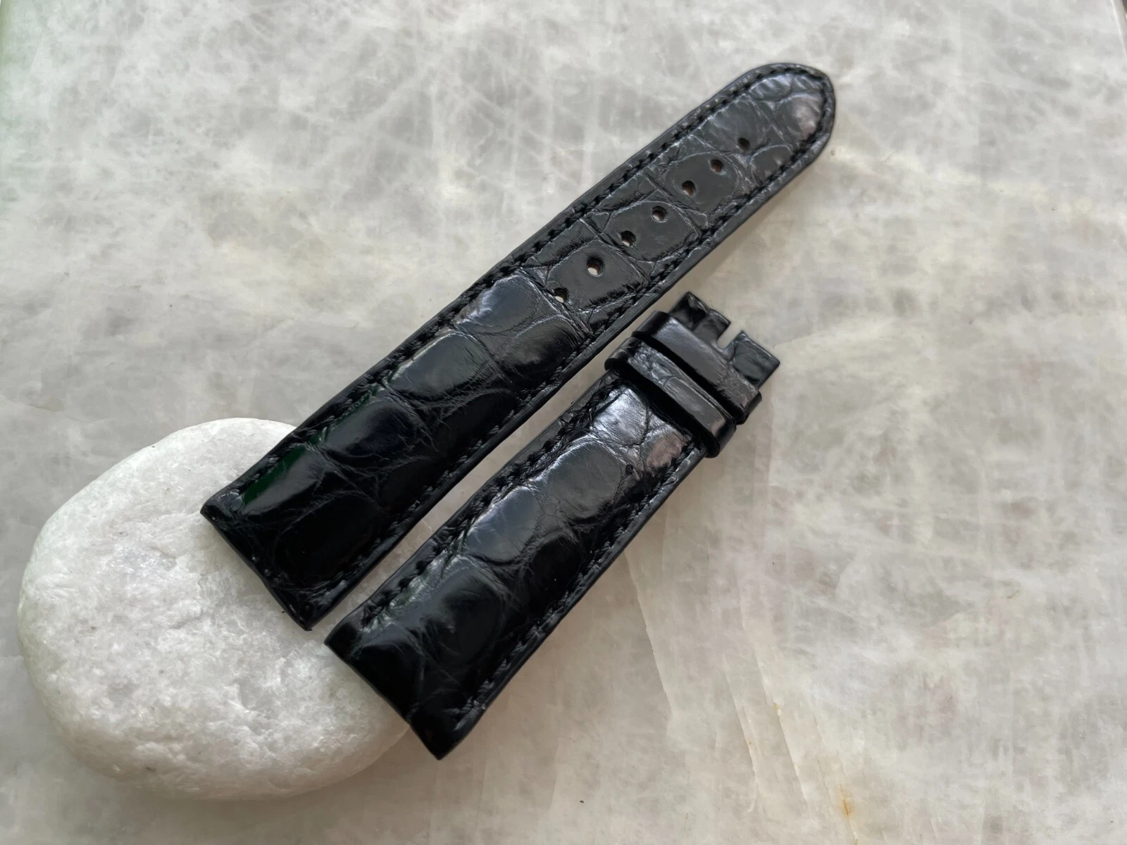 20mm/18mm Black Alligator Crocodile Print Leather Watch Strap Band