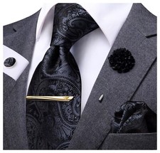 Men's Silk Neck Tie Cuff Link Handkerchief Set for Formal Occasions