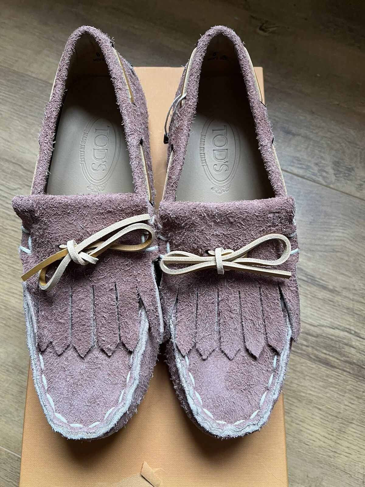 TOD’S Mocassini uomo Tods Nuovo Gommino rosa polvere scamosciati lavati UK 6 EU40 nuovi con scatola