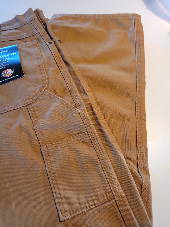 Dickies Men's Relaxed Fit Straight-Leg Brown Duck Carpenter Jeans 44x30 ...