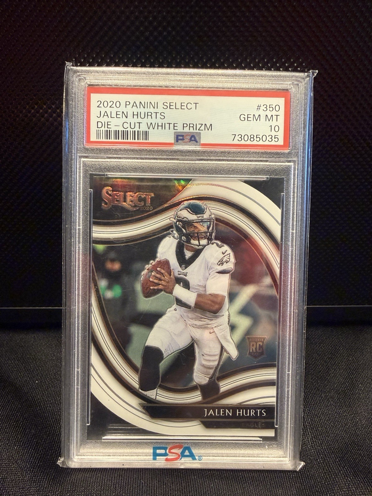 2020 Panini Select Field Level Jalen Hurts #350 White Prizm Die-Cut PSA 10