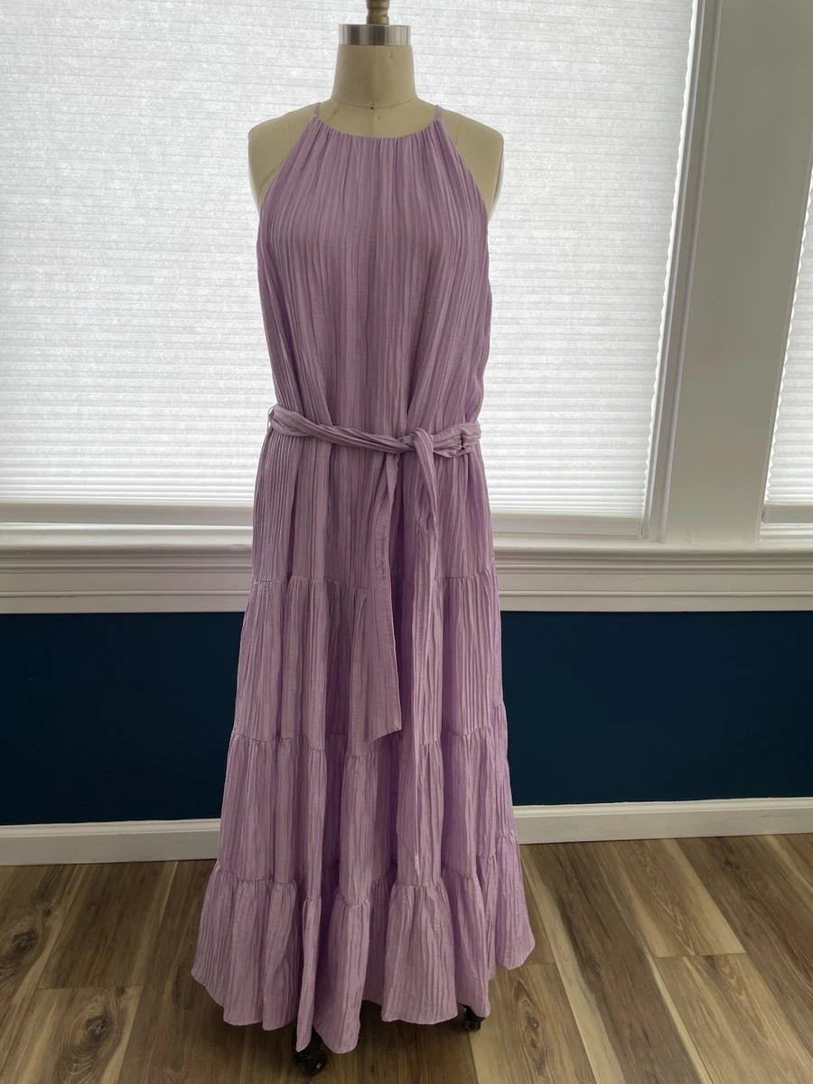 strapless open back dress Aveline Luminescent Pleated Maxi Dress