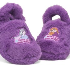 Disney Frozen Girls Slippers Purple Kids Full Character Fluffy Faux Fur SIZE