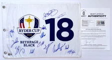 2025 FULL TEAM EUROPE SIGNED RYDER CUP GOLF FLAG BETHPAGE BLACK 13 TOTAL BAS LOA