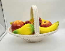 Vintage Mid 20th Century Italian Ceramic Fruit Basket, 1980s MCM Vtg Porcelain 