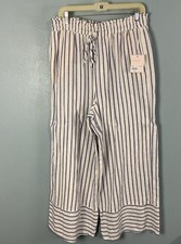 Lauren Conrad Women  s Linen Blend Pants Sz L Blue White Striped Cropped Wide NWT