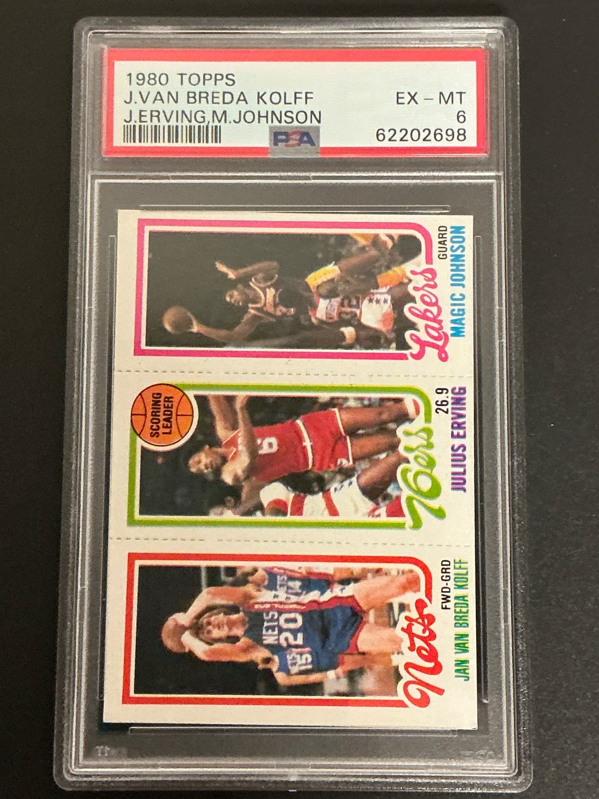 1980 Topps Julius Erving Magic Johnson Kolff PSA 6 EX-MT 698