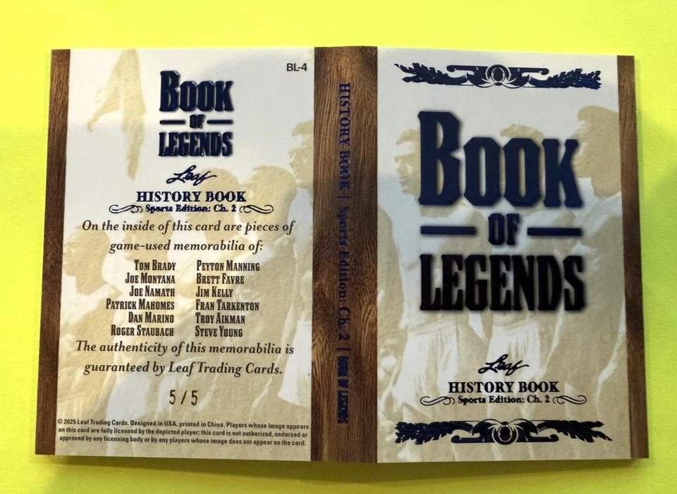 Libro de historia Leaf 2025 Chp 2 Book of Legends 5/5 usado en juegos Legendary QBs #BL-4 Foto 2 de 2