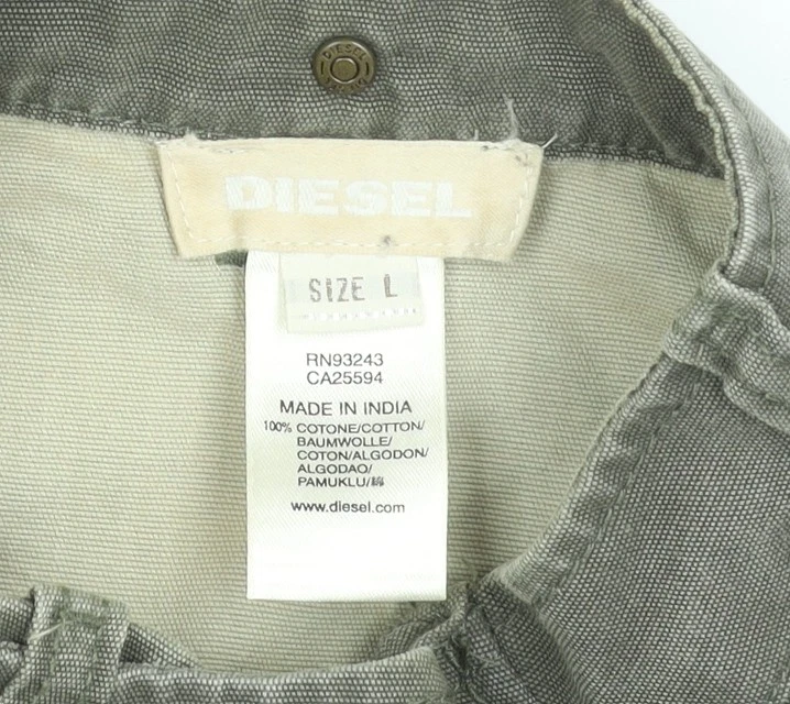 Diesel Womens Green Cotton Biker Jacket L Casual Zip Logo - Image 4 of 4