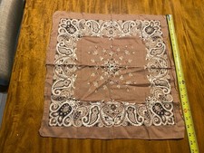 Vintage 50s / 60s Brown Cream Tan Bandana Fast Color