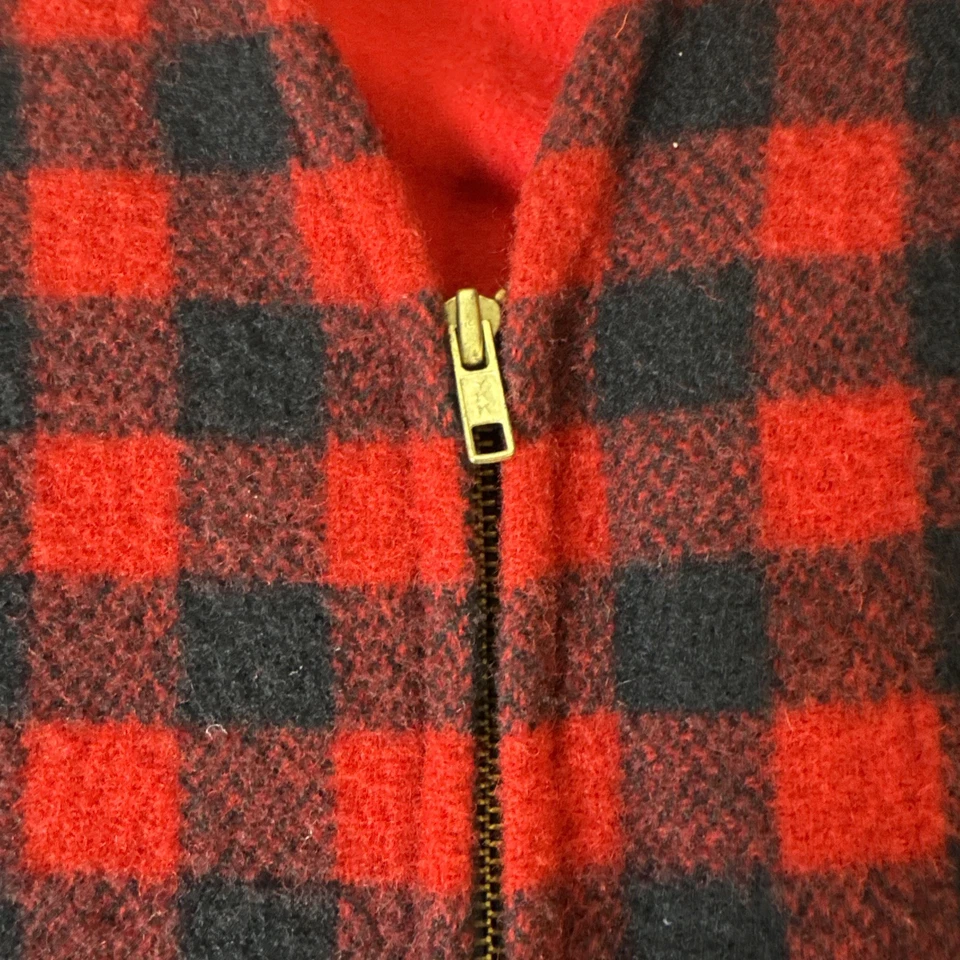 Chaleco de lana Johnson Woolen Mills vintage negro/rojo búfalo a cuadros con cremallera para hombre talla S Foto 3 de 4