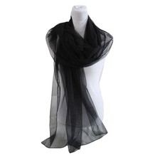 Stola Sciarpa Foulard Coprispalle Pareo Tulle Morbido Microrete Nero Black Noir