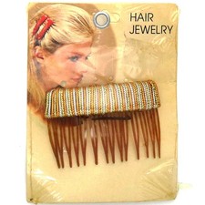 NOS 70s 80s Vintage Plastic Hair Comb Accessory Metallic Silver Gold Trim Disco