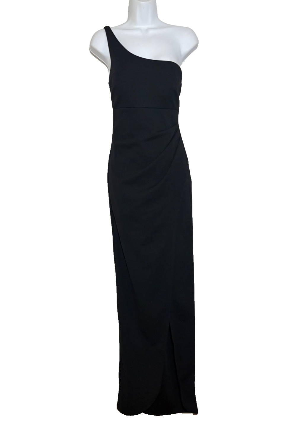 WINDSOR BLACK ONE-SHOULDER BLACK STRETCH LONG GOWN, SIZE SMALL