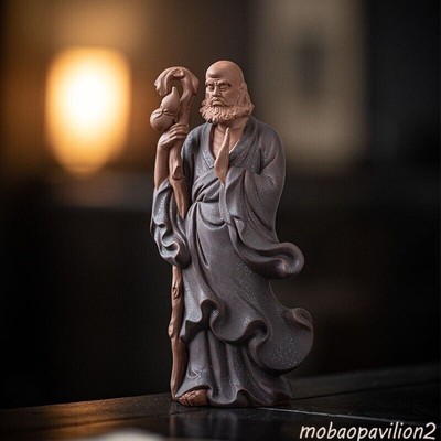 Sand Clay Master Dharma Old Monk Statue Buddha Buddhism Zen Pray Figure Home