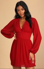 Lulus Devoted Romance Wine Red Backless Dress Size L NWT