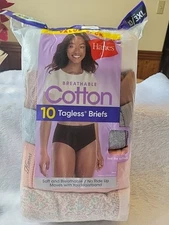 Hanes Breathable Cotton Valu Pak 10 Tagless Briefs  Size 10/3XL Preshrunk Cotton