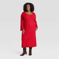 Long Sleeve Maxi Sweater Dress Red Sz Large Ribbed - A New Day