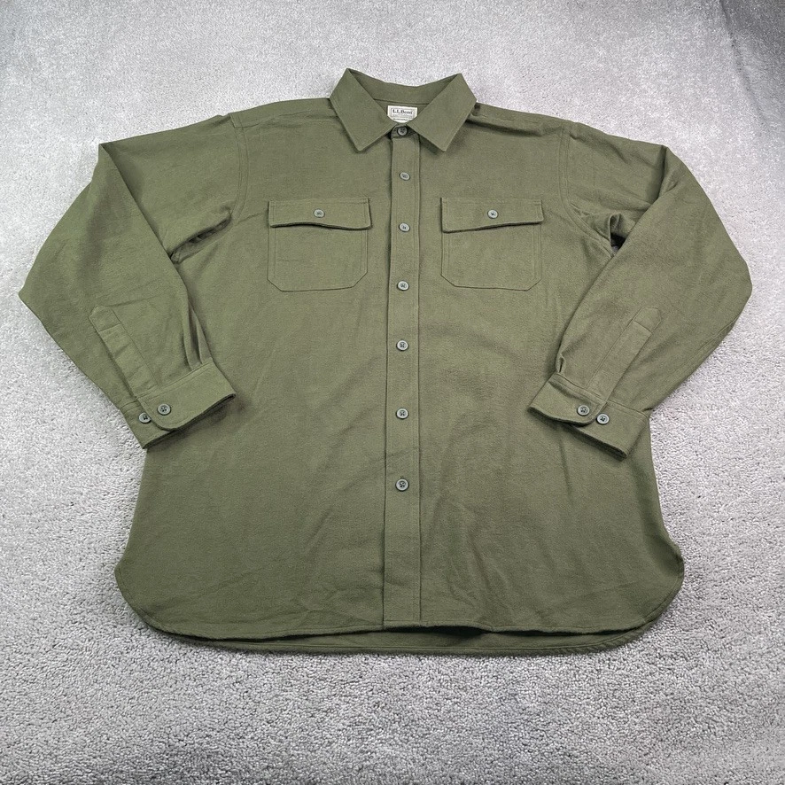 LL Bean Shirt Mens Large Green Chamois Heavy Flannel Traditional Fit Shacket - Image 2 of 4