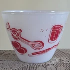 Vintage Fire King Kitchen Aids Bowl Red & White Milk Glass Small 4" x 5.5" MCM