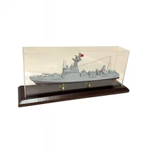 Turkish Battle Warship Model in Display Case – Military Navy Ship Collectible