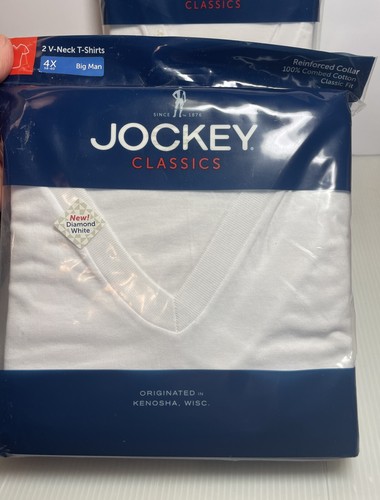 Jockey Classics 4X V Neck T Shirts Qty 6 Diamond White Big Man Sealed Pack 58-60 - Picture 2 of 5