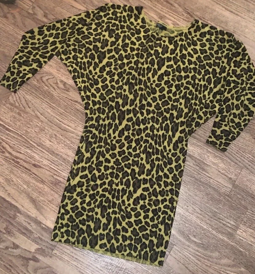 Vintage Betsey Johnson New York Cheetah Sweater Dress Boho Indie Y2k
