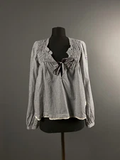 Odd Molly Women Blue White Check Long Sleeve Blouse Top T-Shirt Pullover Size 0