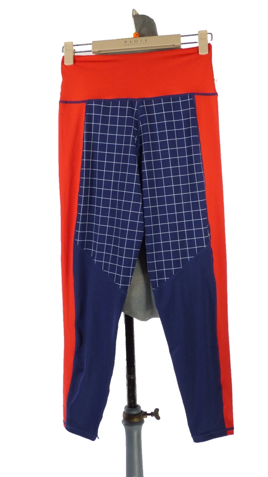 Leggings Red Blue Panelled Grid Check Yoga Gym Activewear Workout UK 10 BNWT - Image 2 of 4