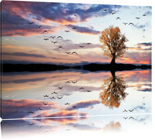 Einsamer Baum spiegelt sich im Wasser Leinwandbild Wanddeko Kunstdruck - Afbeelding 1 van 1