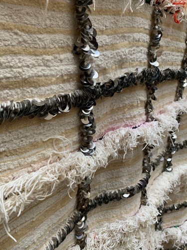 Moroccan Vintage Handira Wedding Blanket Handmade Berber Sequins Rug 03YS00330 - Picture 5 of 12