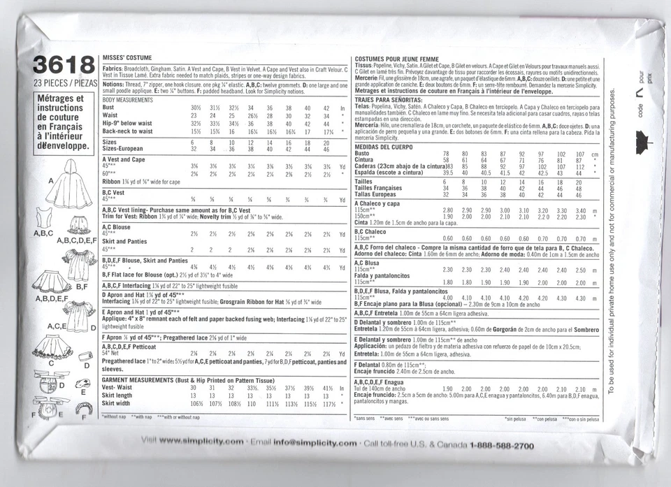 NEW SEWING PATTERN SIMPLICITY 3618 MISSES SEXY DRESSES COSTUMES HALLOWEEN - Image 2 of 3