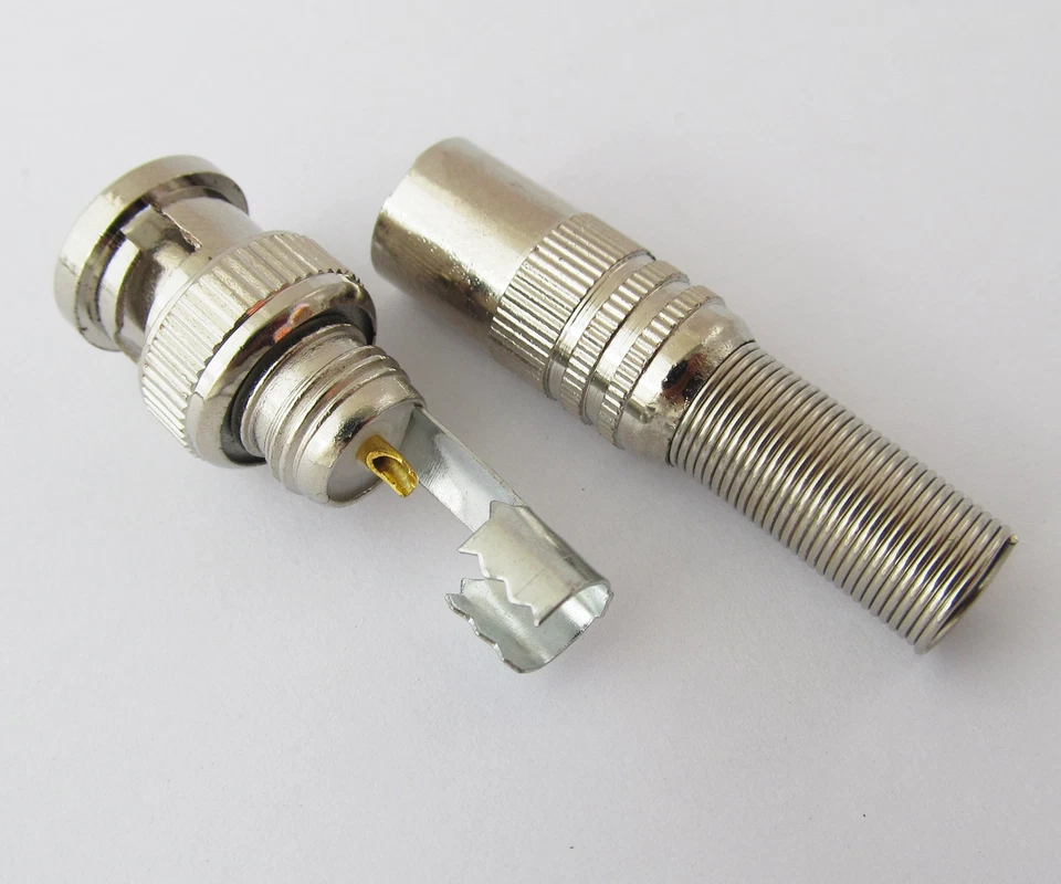 100pcs BNC Male Metal Soldering Plug with Spring Tail for CCTV Video RG59 Cable - Image 2 of 4