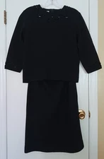Vintage 1950/60's Nelly Don Sweater Skirt Set Black Wool Blend Women's Size M