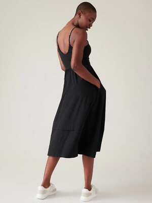 NWT Athleta ELATION V-NECK HYBRID DRESS, Black SIZE M #601546