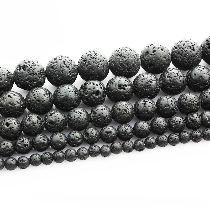 Lava Perlen Kugel schwarz poliert gems, 1 Strang(39~40cm) 4/6/8/10/12/14/16/20mm - Bild 2 von 3