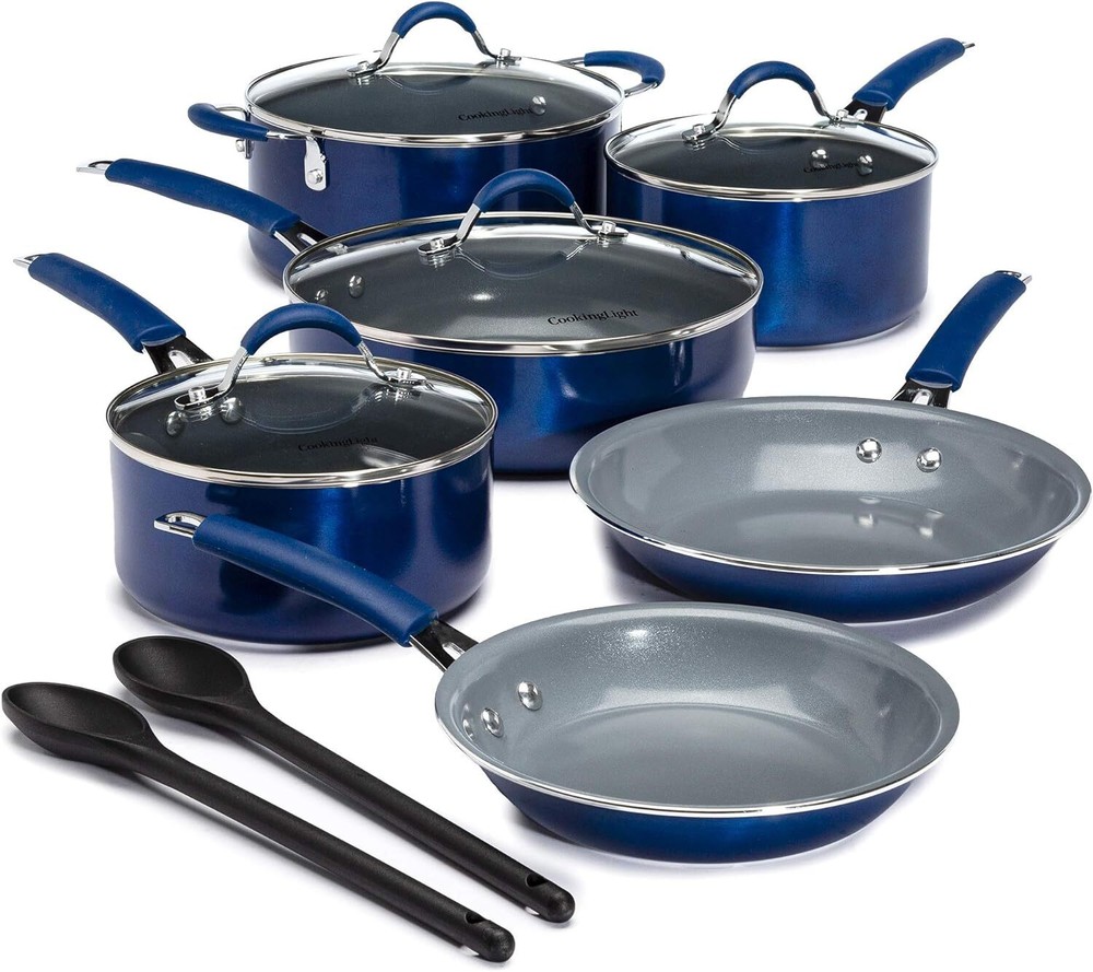 Nonstick Ceramic Pots and Pans with Silicone Stay Cool Handles Dishwasher Safe