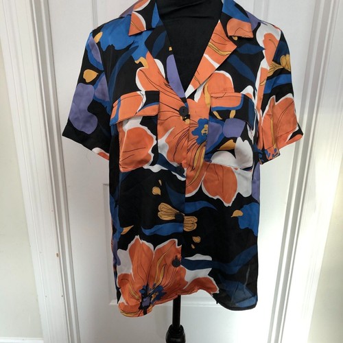 Blusa DR2 Mujer M Multicolor Floral Cuello Manga Corta Abotonada Top Nueva con Etiquetas - Imagen 3 de 11