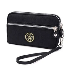  Women Zip Clutch Pouch Purse - Nylon Waterproof Wristlet Wallets with Black